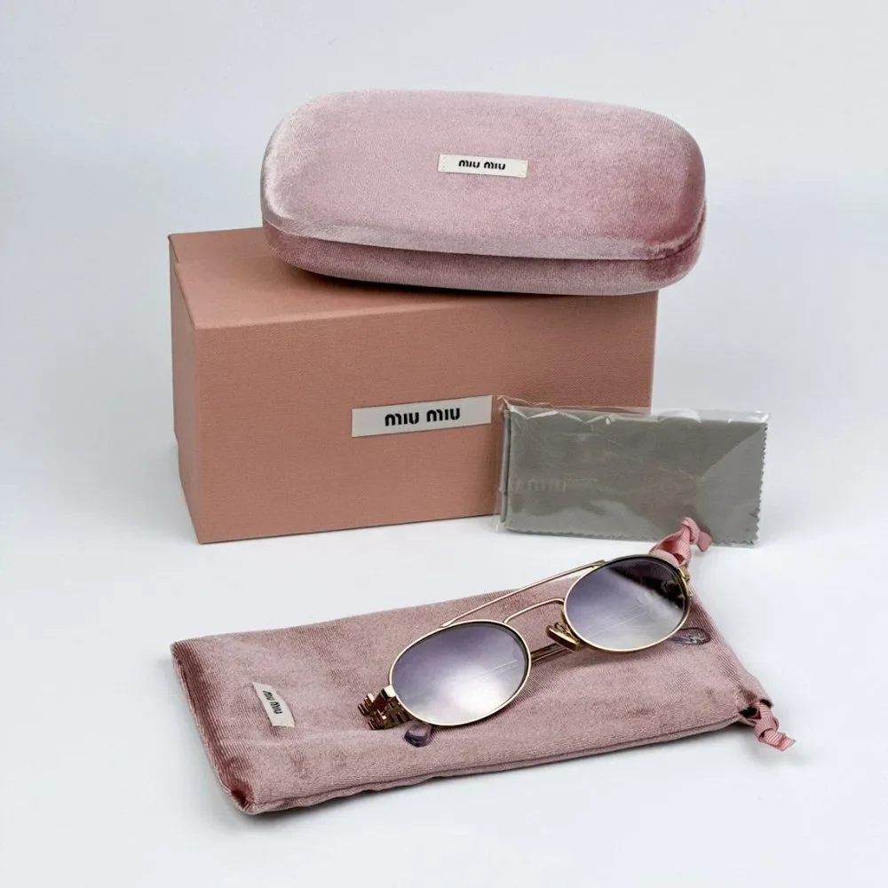 NEW Miu Miu MU54ZS 5AK30C Gold Grey Gradient Mirror Pilot Unisex Sunglasses
